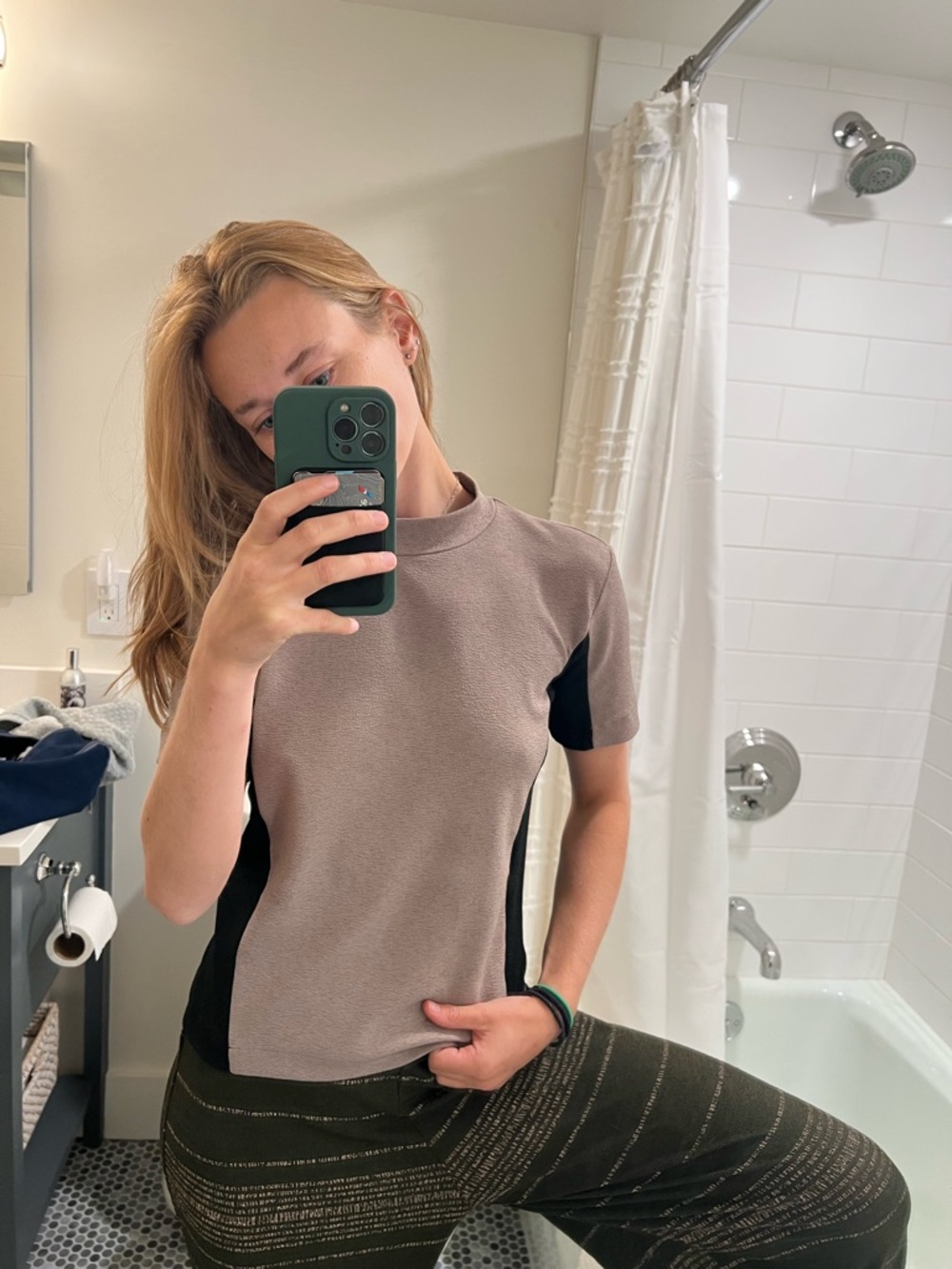 Zara Taupe and Black Short Sleeve Top